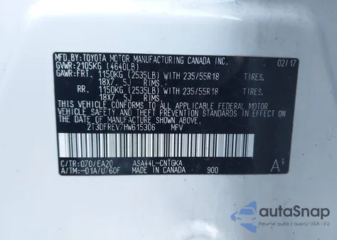 2017 Toyota Rav4 Limited z USA, uszkodzony, nr VIN 2T3DFREV7HW615306